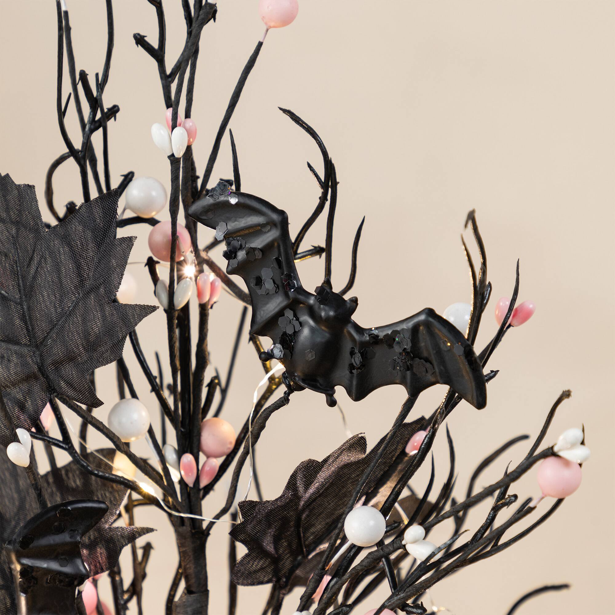 Glitzhome® 20"H Lighted Black and Pink Halloween Berries Table Tree